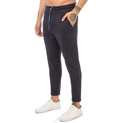 Afbeelding van Redbridge Chino broek voor heren, vrijetijdsbroek, geruit met elastische tailleband, casual, donkergrijs, M