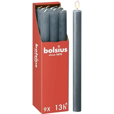 Afbeelding van Bolsius Rustieke staafkaarsen donkerblauw 9 stuks 27 x 2,3 cm lengte brandduur 13 uur ongeparfumeerd bevat natuurlijke plantaardige was zonder palmolie