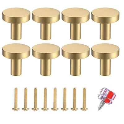 Afbeelding van 8 stuks massief messing deurknoppen, ronde kastknoppen, kastdeurgrepen met één gat, kleine trekknoppen hardware schroef voor kledingkastdeur, dressoir, lade keukenvorming, 20 x 23 mm