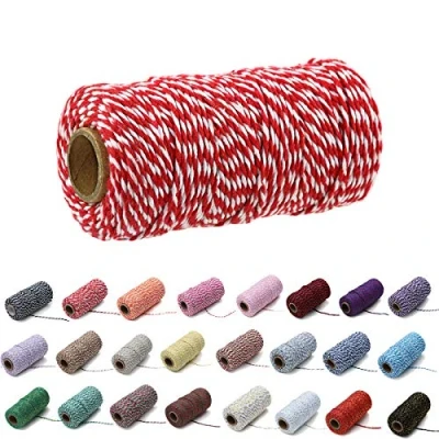Afbeelding van 100 Yard / 2 mm Kleurrijke Katoenen Touw Ambachten Breien voor Geschenkverpakking (Rood en Wit 1)