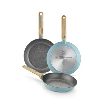 Afbeelding van BRA NORDIK pannenset 20 24 28 cm, gesmeed aluminium met anti aanbaklaag, geschikt voor alle warmtebronnen, inclusief inductie, turquoise