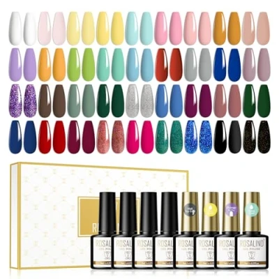 Afbeelding van ROSALIND Gel Nagellak Set 40 Vaas with Top Coat en Base Matte Primer, Soak Off UV/LED Nail Art Manicure Gellak 36 Kleuren Polish Bruin Goud Roze Glitter, 40x8ml