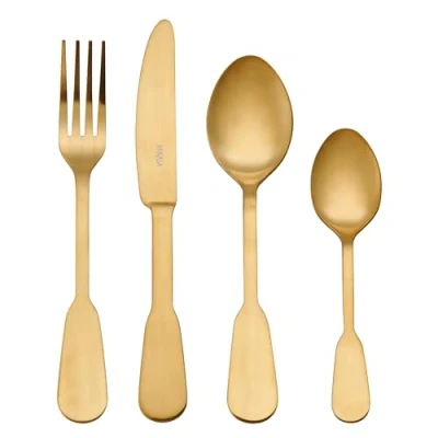Afbeelding van Mikasa Soho Gold 16 delig roestvrij stalen bestekset, gouden bestekset voor 4 personen, inclusief 4x messen, vorken, dessertlepels en theelepels vaatwasmachinebestendig