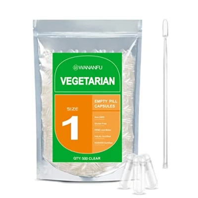 Afbeelding van WANANFU Maat 1 Lege Capsules Vegetarisch (500 Count) Bundel met Micro Lab Lepel Poeder Sabotage, Compatibel Capsule Vulmachine