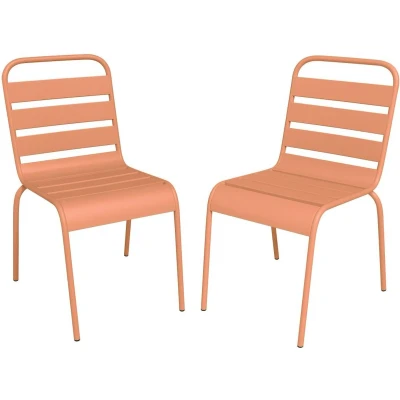 Afbeelding van Vente unique Set van 2 stapelbare metalen tuinstoelen Perzikkleurig MIRMANDE MYLIA L 47.5 cm x H 79 D 59