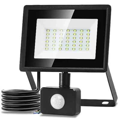 Afbeelding van Aigostar 10LI1 LED Schijnwerper Met bewegingssensor IP65 Waterdicht 30W 6500K Daglicht wit Floodlight Bouwlamp Zwart
