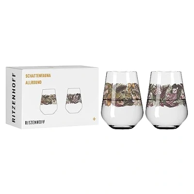 Afbeelding van RITZENHOFF 3911002 universele glazen set van 2 500 ml schaduwfauna nr. 2, jungle motief bont Made in Germany