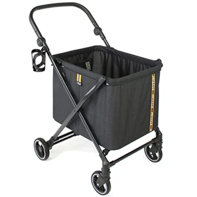 Afbeelding van MY DUQUE MAX Shopping Caddy persoonlijke boodschappentrolley, opvouwbareboodschappenwagen met 4 wielen, vering, verstelbare hoogte, voetrem, drankhouder en modern design