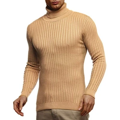 Afbeelding van Leif Nelson Heren gebreide trui warme met rolkraag coltrui voor mannen winter Rolli LN2115, donkerbeige, M