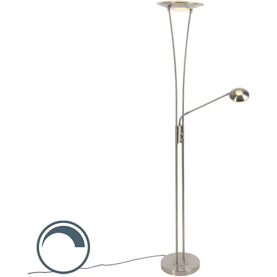Afbeelding van QAZQA Moderne vloerlamp staal incl. LED met leesarm Ibiza