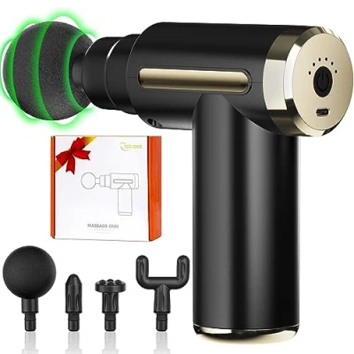 Afbeelding van cotsoco Mini Massage Gun Deep Tissue, 6 snelheden Draadloze Handheld Spier Massager met 4 Hoofden 1800mAh Batterij &amp; Type C Opladen, Super Stil Oplaadbaar Apparaat Pijnverlichting, Beste Geschenken,