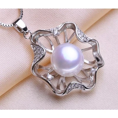 Afbeelding van N3 Collecties Natuurlijke Zoetwater Parel Kettingen Voor Vrouwen Zilver Kleur Bloem Hanger Ketting