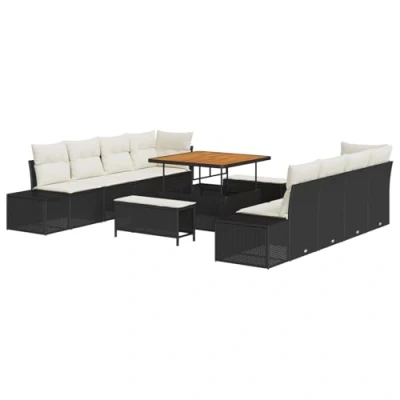 Afbeelding van vidaXL 11 delige Tuin Sofa Set met Kussens zwart Poly Rattan Acacia