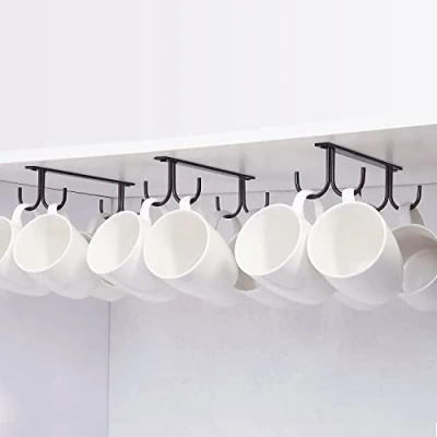 Afbeelding van Kopjeshouder onder de kast, koffiebekerhouder met schroeven, 12 kopjeshaken het rek, drooghaken voor bar, ophangen van kopjes, koffiekopjes, mokken, bekers enz. Zwart