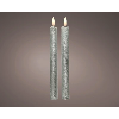 Afbeelding van Lumineo LED kaarsen/dinerkaarsen 2x st zilver 24 cm Sfeerkaarsen Elektrische kaarsen