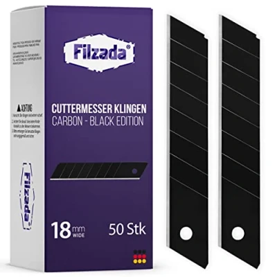 Afbeelding van Filzada® 50x Afbreekmesjes 18mm Afbreekmes/Snijmes Koolstofstaal zwart ultra scherp
