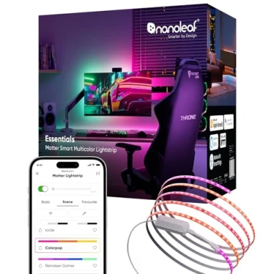 Afbeelding van Nanoleaf Matter WLAN gradient ledstrip 5 m, slim scherm &amp; muzieksync, 300 RGBIC addressable leds, trimmable strip, controle met app en stem (Alexa Siri Apple Google Home) gaming party
