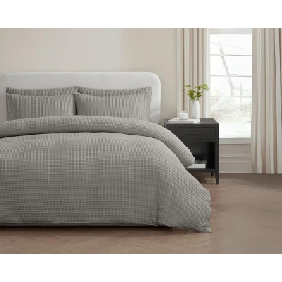Afbeelding van Dekbedovertrek Set Waffle Grijs Luxe &amp; Comfort voor een Rustige Nacht 2 Persoons 200x200/220