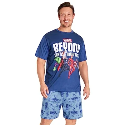Afbeelding van Marvel Avengers herenpyjama&#039;s pyjama met korte mouwen voor mannen en tieners maten M 3XL zacht ademend loungewear, Blauw,