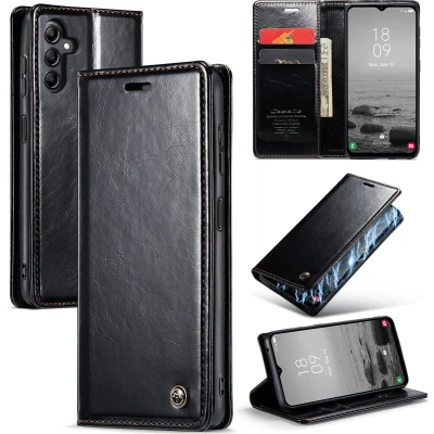 Afbeelding van CaseMe Telefoonhoesje geschikt voor Samsung Galaxy A14 5G Flip Wallet Case Magneetsluiting Zwart