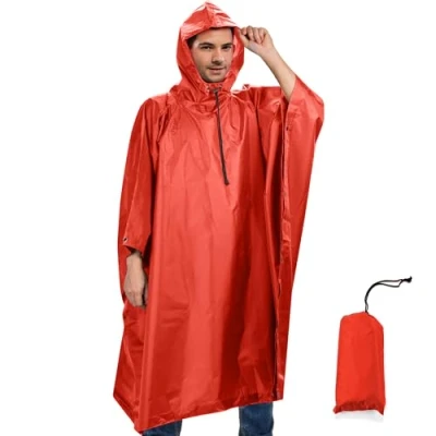 Afbeelding van Regenponcho, waterdichte regencape met capuchon, multifunctionele regenjas, herbruikbare regenkleding, opvouwbare ripstop voor dames en heren, wandelen, jagen, kamperen, vissen, dagelijks gebruik, oranje, One Size