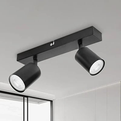 Afbeelding van Dehobo plafondlamp, schijnwerper, plafondbalk in mat zwart, plafondverlichting schijnwerper met GU10 aansluiting industrieel 3 voudig licht plafond binnenspot voor keuken woonkamer slaapkamer eetkamer