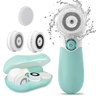 Afbeelding van TOUCHBeautyGezichtsreinigingsborstel Set met 3 Opzetborstels, waterdichte gezichtsborstelset opzetborstels draagbare gezichtsscrubborstel voor zachte reiniging en diepe AG 14838 (groente)