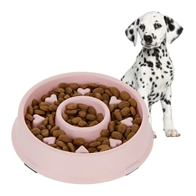 Afbeelding van Relaxdays anti schrokbak hond voerbak tegen schrokken 500 ml hondenbak kunststof roze