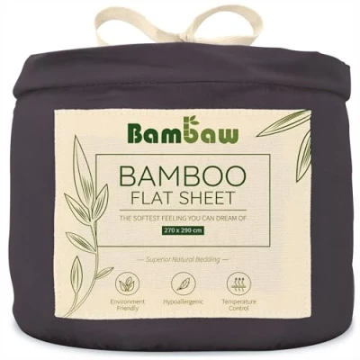 Afbeelding van Bamboe laken 270cm x 290 Houtskool Bovenlaken 2 Persoons Extra breed Beddengoed Ultrazacht plat Luxe Hypoallergeen lakens Puur Viscose Rayon Ultra ademende Stof Bambaw