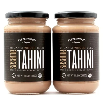 Afbeelding van Biologische Steengemalen Hele Sesam Tahini Pasta, Ongepeld, Ongezouten, Niet GMO, Glutenvrij, Koosjer, Veganistisch, Biologisch, Pinda Vrij, Glazen Potten Van 330 g (2 stuks)