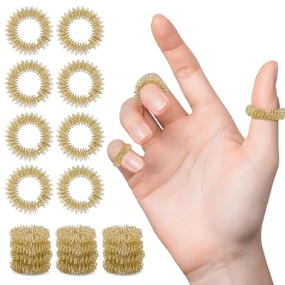 Afbeelding van 20 stuks acupressuurringen, stekelige sensorische vingermassagering, geruisloze ontspannende massageringen voor vingertoppen van volwassenen en jongeren (goud)