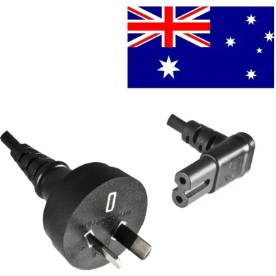 Afbeelding van Stroomkabel met haakse C7 plug en rechte Australische (type I) stekker 2x 0,75mm / zwart 2 meter