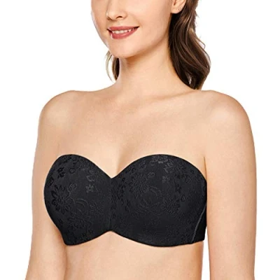 Afbeelding van DELIMIRA Dames Strapless Minimizer Bh Voor Grote Buste Beugel Niet gewatteerde Jacquard zwart 80C