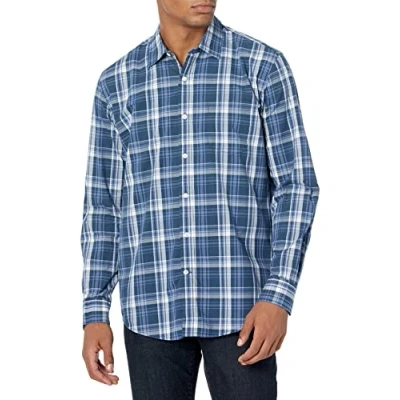Afbeelding van Amazon Essentials Men&#039;s Casual poplin overhemd met normale pasvorm en lange mouwen, Marineblauw Middelgroot geruit, M