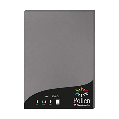 Afbeelding van Clairefontaine 4283C, doos van 50 vellen, A4 formaat (21 x 297 cm), 120 g/m², kleur: staalgrijs, uitnodigingspapier voor evenementen en correspondentie, Pollen serie, premium glad papier