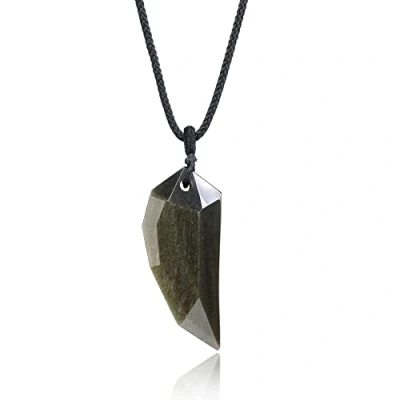 Afbeelding van COAI Nylon koord Wolf tand Amulet Facet Gouden obsidiaan Steen Hanger Ketting, Steen,