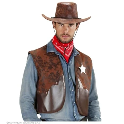 Afbeelding van Widmann Cowboy &amp; Cowgirl Kostuum Vest Man Bruin Medium / Large Carnavalskleding Verkleedkleding