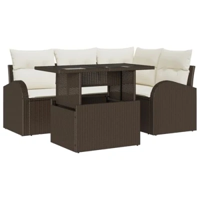 Afbeelding van vidaXL 5 delige Tuin Sofa Set met Kussens Bruin Poly Rattan