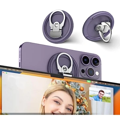 Afbeelding van PROfezzion Mag safe MacBook Webcamhouder, Continustandaard met statiefgat voor iPhone 15 Plus Pro Max 14 13 12 (iOS 16+) en Mac OS Ventura of opvolger (Paars)