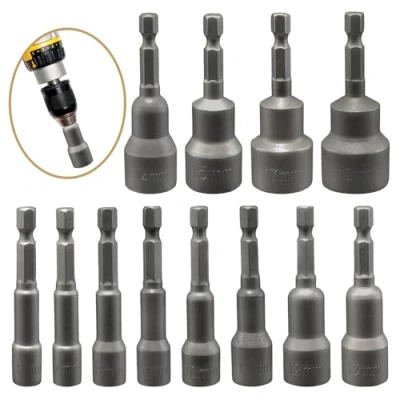 Afbeelding van Xpieoyrm 12 stuks schroefdopsleutels, 6 19 mm, magnetische zeshoekige groefdriver boorbit, dopsleutelset, bit bussenset, moeren en adapters voor slapplezier
