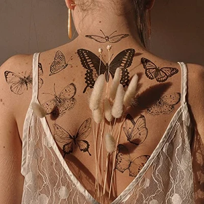Afbeelding van Everjoy Realistische zwarte vlinder tijdelijke tattoo stickers waterdichte nep tatoeages, feestartikelen, thema decoraties en cadeaus voor vrouwen