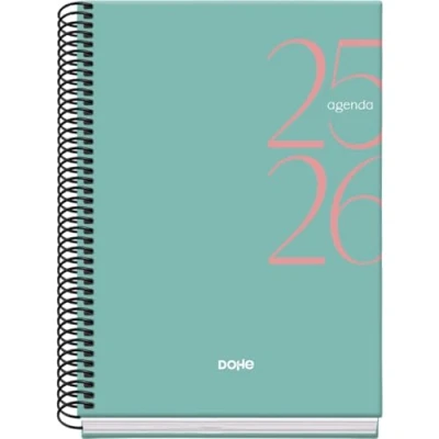 Afbeelding van Dohe Schoolagenda 2025 2026 Dag per Pagina, Formaat A5 (15x21 cm), Spaans en Engels, September tot Juni, Spiraalbinding, Harde Kaft SYSTEM Groen