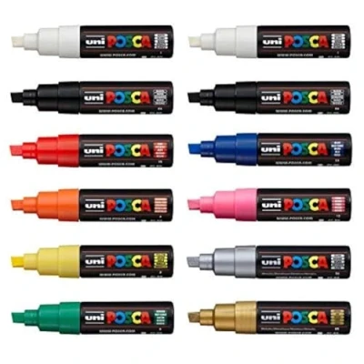 Afbeelding van Uni POSCA PC 8K Paint Pen Art Markerstift, professionele set met 12 stiften, extra zwart en wit