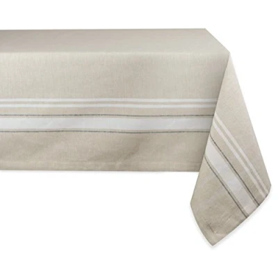 Afbeelding van DII Franse streep eettafel collectie boerderij stijl tafelkleed, 60x120 inch, Taupe/Wit