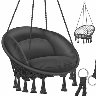 Afbeelding van KESSER® hangstoel met kussen Chill voor volwassenen &amp; kinderen hangmat tot 150 kg ophanging binnen buiten wonen tuin terras, antraciet