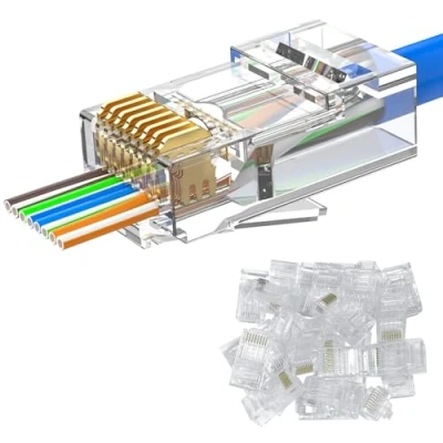 Afbeelding van MOGOOD Cat 6 Connector Pass Through, 25 Pack Ethernet Modulaire RJ45 Stekker, Geschikt Voor Cat6/Cat5/Cat5e UTP Vaste en Twisted Pair Kabels