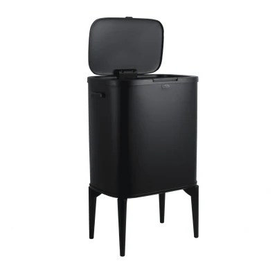 Afbeelding van Luzzo® New York Push Afvalscheidingsprullenbak 18 ltr 2 bakken Zwart
