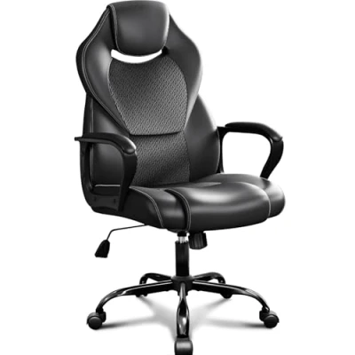 Afbeelding van BASETBL Bureaustoel Racing Gaming stoel Bureaustoel, PU Leer, Schuim, Polyurethaan, Zwart, Large
