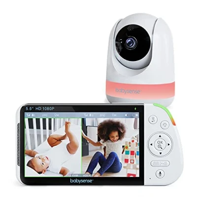 Afbeelding van Babysense 5,5 inch 1080p Full HD split screen babymonitor, videobabyfoon met camera en audio, PTZ camera, RGB nachtlampje, 300 meter bereik, 2 weg 4 voudige zoom, 5000 mAh batterij