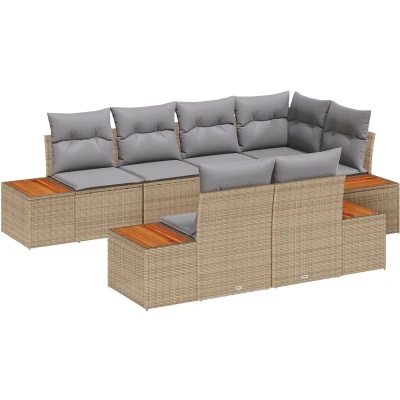 Afbeelding van vidaXL 7 Delige Tuin Sofa Set met Kussens Beige Poly Rattan Acacia
